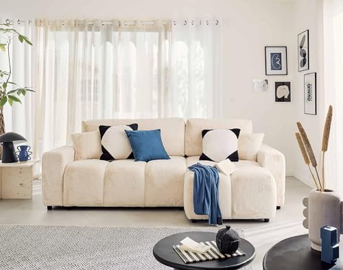 Lisa Design Crocus - ecksofa beidseitig montierbar - 4 Sitzplätze - schlaffunktion und Bettkasten - aus Kunstpelz Beige