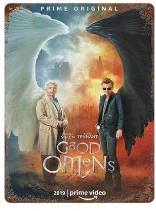 KSOXDAITIP TV-Serie Good Omens Poster, Wanddekoration, Kunst, Metallblech-Poster, moderne Heimdekoration, Kunst, Metallposter, Hausbar, Laden, Dekorationen, Vintage-Schild, Geschenk, 39,9 x 30 cm