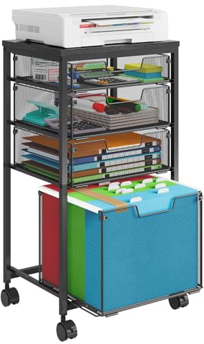 Sbanmao Rollbarer Aktenwagen mit 4 Schubladen, Aktenschrank für Heimbüro, Hängeregistraturordner mit Rollen unter dem Schreibtisch, Mehrzweck-Bastelwagen, Druckerständer, schwarz, zum Patent