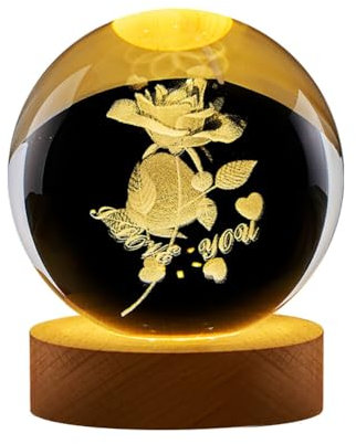 3D Kristallkugel Nachtlicht für Kinder, 3D-Kristallkugel-Nachtlicht mit Holzsockel Nachttischlampe LED Ball Lampe Nachtlicht Kreative Geburtstags Weihnachts Geschenk für Jungen Mädchen