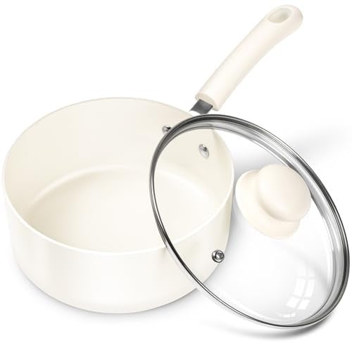 MICHELANGELO Nonstick Sauce Pan Sets, Ceramic Saucepan with Lid, Multipurpose Pot with Lid, Non-Toxic Saucepans, Induction Compatible, 2QT, White