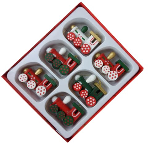 BCOATH Hängender Zug- -Set 6-teilig Weihnachtsbaumschmuck Handbemalt Holzzug Für Zuhause