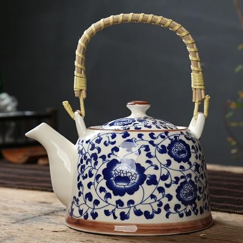 Home & Treat 900ml Vintage Floral Porcelain Tea Pot with Strainer | Heat-Resistant Colorful Handmade Ceramic Teapot | Household, Hotel, Resturent Gift Tea Serving Kettle