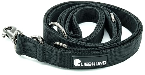 LIEBHUND ComfortLine mit Mesh Gewebe 2m, 2,5cm Hundeleine verstellbar in schwarz für mittelgroße bis große Hunde - Premium Leine Führleine