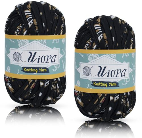 Uiopa T-Shirt Garn, 2 x 100g(2 x 35m) Bändchengarn Polyester Häkelgarn, Dickes Garn Crochet Yarn für Häkeltaschen, Körbe, Teppiche, Heimdekoration, DIY-Projekt (Bunt 27)