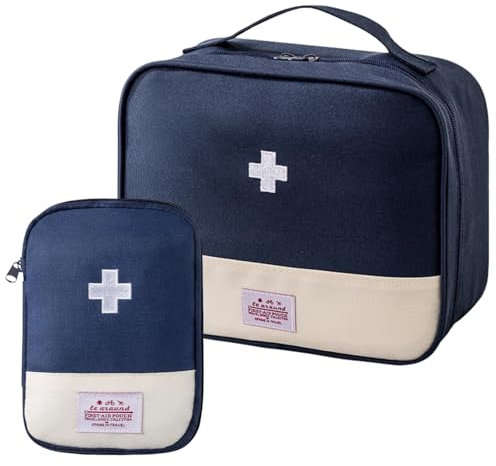 Fenglin-joy Medikament Tasche,2 Pcs Tragbar Reiseapotheke Tasche Medikamententasche wasserdichte Medizin Aufbewahrungstasche für Reisen Camping zu Hause Wandern (Marineblau)