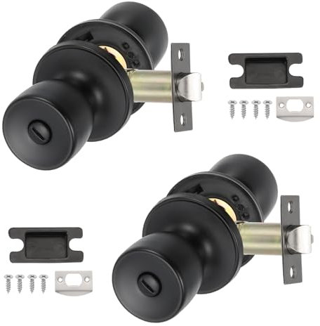 PATIKIL Privacy Keyless Door Knobs Interior, 2 Pack Round Zinc Alloy Bedroom Bathroom Door Knob with Lock Entry Indoor Outdoor Door, Matt Black