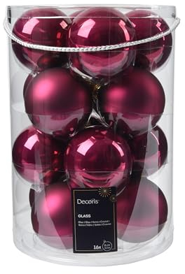 Kaemingk Weihnachtskugeln Glas 8cm 16 Stück - matt & glänzend - Große Christbaumkugeln Weihnachtsbaumkugeln für Weihnachten - Christbaumschmuck & Weihnachtsbaumschmuck Beere - Granatapfel