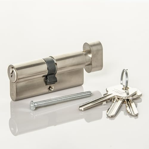 TSS Satin Chrome Thumb Turn Euro Cylinder Lock, Euro Door Barrel Lock with Anti-Drill & Anti-Pick Protection. Suitable for All Door Types. (45mm Turn Side x 40mm External (85mm Total))