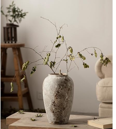 Retro Keramik Vase Bauernhaus Terrakotta Vase Rustikale Bauernhaus Deko Vase für Heimdekoration Festliche Wohnkultur 10 * 18 * 29 cm