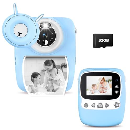 Cámara infantil, 30 MP, 1080P, pantalla de 2,4 pulgadas, cámara instantánea para niños, impresión en blanco y negro, foto digital para niños con tarjeta TF de 32 GB, lápiz de pincel de 6 colores,