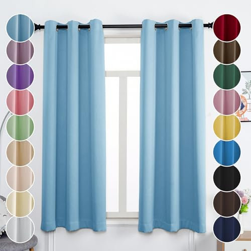 Flei Gardinen, Vorhang Blickdicht, Thermovorhang Kälteschutz, Gardinen Wohnzimmer, Hellblau, 120x100cm(HxB), 1er Set