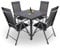 Raburg Gartenmöbel-Set, Moderne Sitzgruppe, 4 Stühle (klappbare Hochlehner) Tisch 90x90cm, wetterfestes Alu, Garnitur für Garten, Terrasse & Balkon, Norvey, Silber/Schwarz|Anthrazit-Schwarz