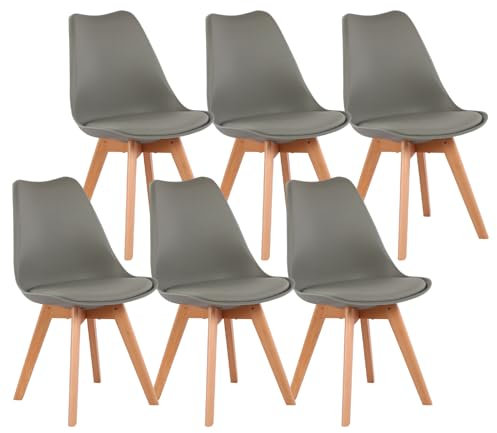 IPOTIUS Sillas de Comedor Escandinavas Modernas con Certificación SGS - Patas de Haya Natural, Respaldo Ergonómico para Cocina, Estudio o Dormitorio (Gris, Juego de 6)