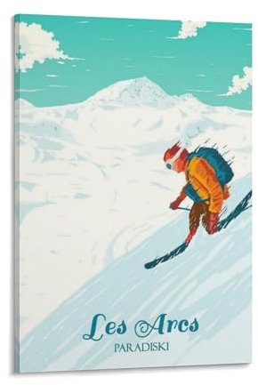WLQZFRWV Les Arcs Poster, Vintage-Skigebiet, Leinwand-Poster, Wandkunst, Dekordruck, Bild für Wohnzimmer, Schlafzimmer, Dekoration, 20 x 30 cm