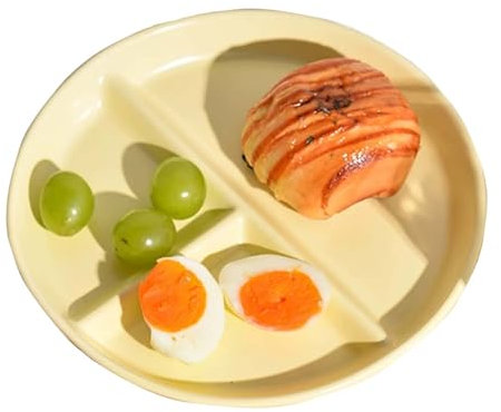 Whnoorher Platos de Dieta divididos para el Control de porciones, Platos divisores de cerámica Reutilizables, Plato de nutrición Saludable para una alimentación equilibrada(Yellow)