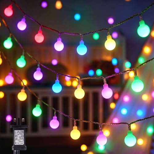 LEDYA Fairy Lights Plug in 120 LEDs, 12M/39ft Globe String Lights, 8 Modes Christmas Light with Timer, Garden Lights Outdoor/Indoor for Bedroom, Patio, Wedding, Party Decorations (Multi-Coloured)