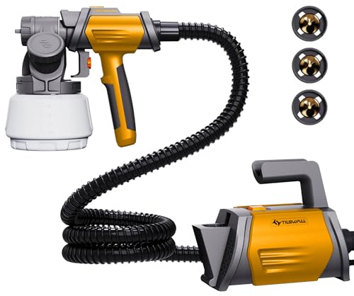 Tilswall Pistola de Pintura Eléctrica 800W HVLP, Tanque Desmontable 1300ml, 4 Boquillas de Cobre y 3 Patrones, 120 DIN-s, para Gabinetes, Vallas y Muebles