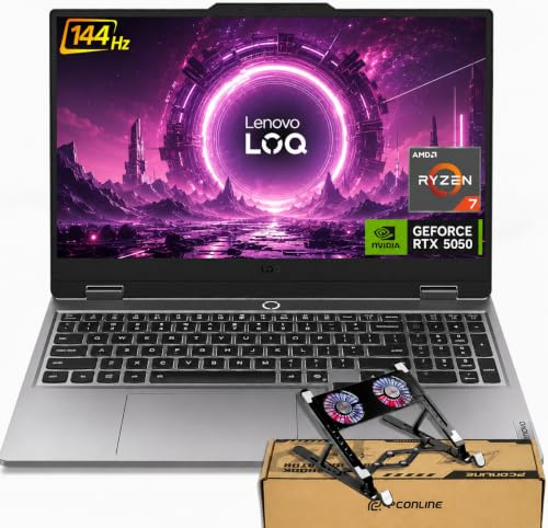Lenovo LOQ AMD Ryzen 7 250 RTX 5050 Gaming AI Laptop, 16GB DDR5 | 1TB SSD | 15.6 FHD 144Hz, Backlit Keyboard, Numeric Keypad, Ethernet, Wi-Fi 6, Bundle with PCO Laptop Cooler, Win 11 Home, Wi-Fi 6