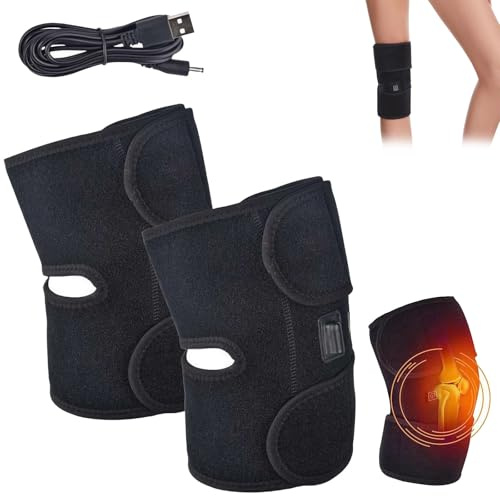 Heated Knee Brace,Cordless Knee Heating Pad,3 Temperature Modes Knees Warmer, USB Plug Heating Shoulder Brace Support Wrap for Knees Elbow for Men Women Seniors,Machine Washable (Black 1pair)
