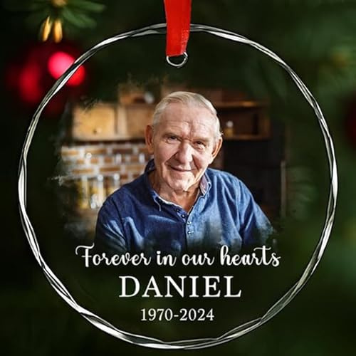 Personalised Memory Christmas Bauble with Photo, Custom Glass Memorial Ornaments for Xmas Tree Decoration, Sympathy Gifts for Loss of Loved One