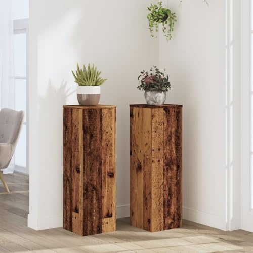 Mokuyary Pflanzenständer, 2 Stück, Holz, gealterte Eiche, 25 x 25 x 80 cm, hohles Regal, hochfest, kann mit Sand und Kies gefüllt werden, für Blumen, Blumentopf, Zimmerpflanze