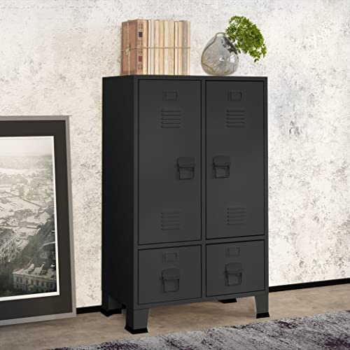 Mokuyary Kleiderschrank Industrie-Stil Anthrazit 67x35x107 cm Stahl Schrank mit 2 Schubladen und Türen, Garderobenschrank Aufbewahrungsschrank für Schlafzimmer Flur