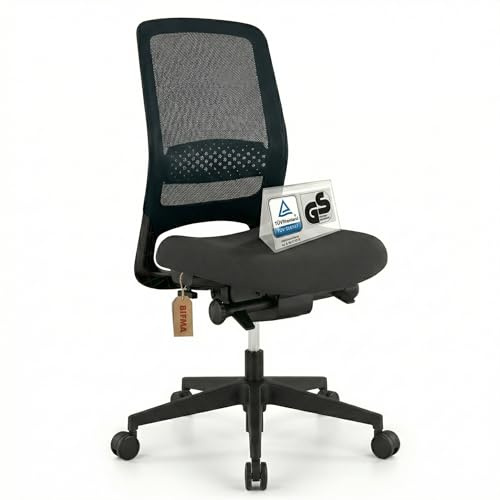 Viasit Kickster ergonomischer Bürodrehstuhl Schreibtischstuhl Lumbalstütze für Homeoffice und Büro 5 Jahre Garantie (Schwarz ohne Armlehnen)