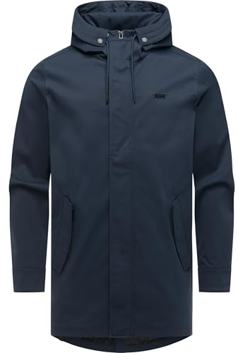 Ragwear Herren lange wasserdichte und atmungsaktive Übergangsjacke Mantel mit Taillenzugband, Gehschlitz und verstellbarer Kapuze Mr Smithem Twill YOUMODO S-6XL