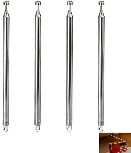 4 Pcs 7 Section Telescopic Antenna, Radio Antenna Replacement, Portable Radio Aerial, Telescopic FM AM Telescopic Aerial Replacement Adjustable 14.8cm to 74cm for Stereo Receiver AV System TV Tuner