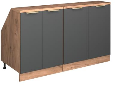 Vicco Küchenschrank für Dachschrägen R-Line, Anthrazit-Gold, 140 cm 2er Set Schrankkorpuss 60 cm Tiefe, geeignet für schräge Wände und Variable Küchenmontage