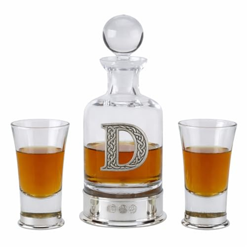 Pinder Bros Ltd Pewter Based Celtic Initial 3 PCE Mini Decanter Set (D)