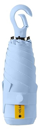 Mini Viaje Sombrilla De Mano Portátil Paraguas Plegable Compacto con Asa De Anilla Mosquetón, UPF 50+ Protección UV,Solar y Lluvia,Bolsillo,Costillas De Fibra De Vidrio, Ligero,Niños Mujeres