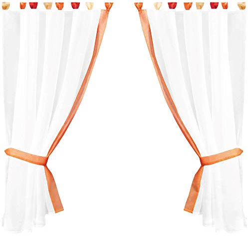 Arsvita Gardinenset Skyline Schlaufenschal im Landhausstil Küchengardine Raffband, klassisch und modern in vielen Ausführungen erhältlich (orange - Tangerine / 140 x 120cm)