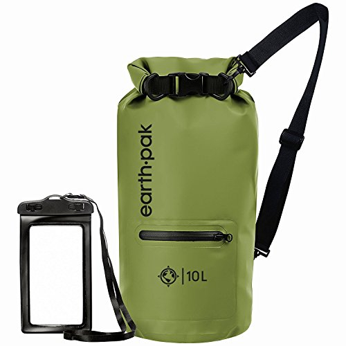 Earth Pak - Sac imperméable – Sac étanche avec fermeture pliable permettant de garder votre équipement au sec pour le bateau, la randonnée, le camping et la pêche avec étui imperméable pour téléphone.