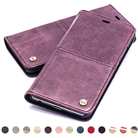 QIOTTI Hülle Kompatibel mit iPhone Se iPhone 5s iPhone 5 Ledertasche aus Hochwertigem Leder RFID NFC Schutz mit Kartenfach Standfunktion (Smart Purple)