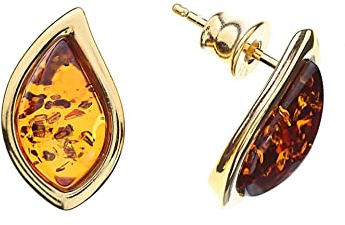 Bernstein Ohrringe von Artisana-Schmuck, elegante Ohrstecker mit Bernstein, Fassung 925/000 Sterling Silber vergoldet