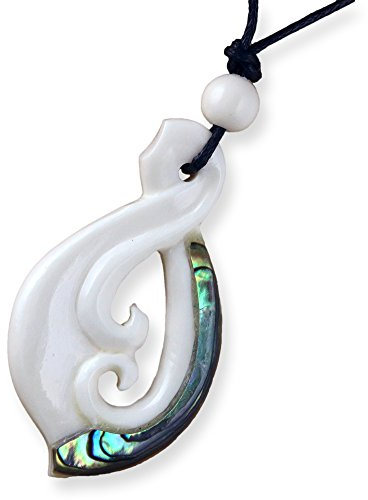 Island Piercings Halskette Amulett Anhänger Maori Design aus Knochen Abalone PB386