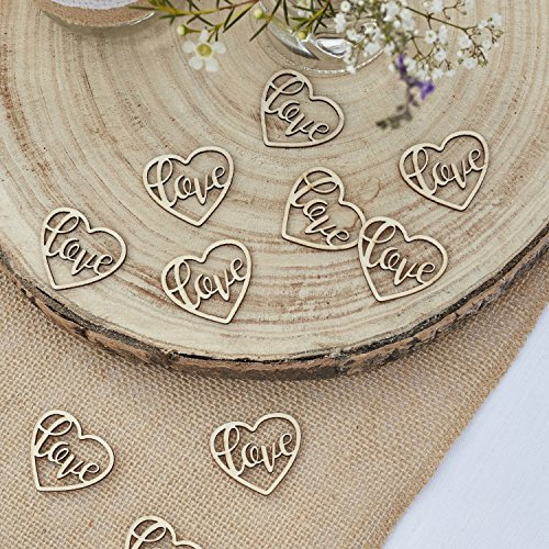Ginger Ray Wooden Cut Out Love Heart Wedding Table Confetti 24 Pack