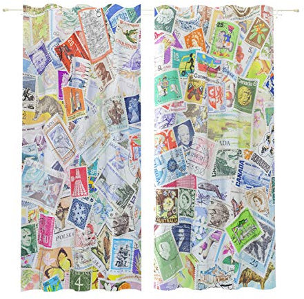 Lemare Deko-Vorhänge Digitaldruck | Alte Briefmarken | Dicker Vorhang Blickdicht | 2 STK. 145x260 cm