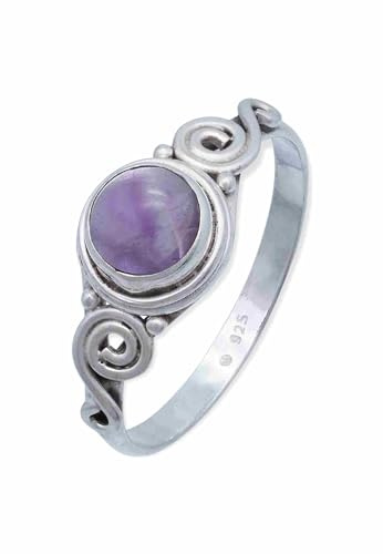 mantraroma Amethyst Ring Damen 925 Sterling Silber – Eleganter Silberring mit echtem Amethyst Edelstein, Vintage Design, Lila Edelstein Ring für Frauen, Geschenkidee Schmuck