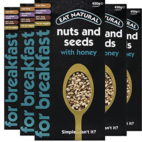 Eat Natural Nuts & Seeds Breakfast Cereal with Honey - High in Fibre Breakfast Muesli - Suitable for Vegetarians ,450 g (Pack of 5)