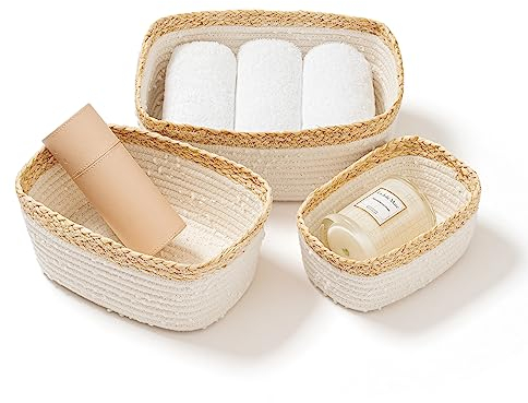 LA JOLIE MUSE Baumwollseil Aufbewahrungskörbe, stapelbare multifunktionelle Organizer Körbe, 30.5cm, 3er Set Beige