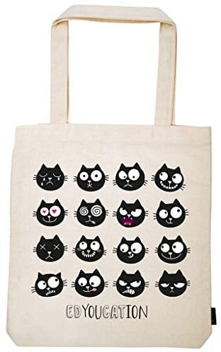 moses Ed, the Cat Shopper Edyoucation, Stofftasche aus 100% Baumwolle, mit Katzenmotiv, Shopper mit Standboden für Einkäufe, Büro oder Uni, 39 x 42 cm