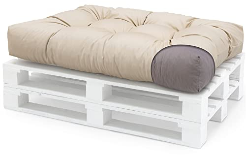 Spatium Palettenkissen Set abnehmbar Bezug wasserdicht gesteppt Palettenauflage Palettenpolster Palettensofa Palettenmöbel Beige Sitzkissen 120x60x15
