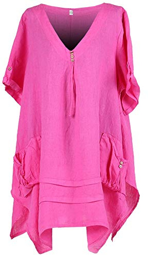 Storm Island SI043 Ladies Italian Quirky V Neck Lagenlook Linen Kaftan Womens Plain Tunic Top Plus