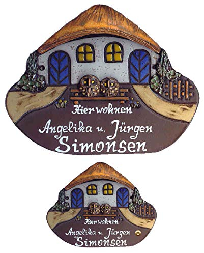 Eulen-Familie-Keramikschild-Türschild-Klingelschild-Namensschild-Schild-215 x 185 mm-Relief von Hand gefertigt-Incl. Beschriftung-Mit, oder ohne Klingel (6930 -mit 4 Eulen mit Text)