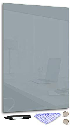 DekoGlas Magnettafel 'Grau' aus Glas 60x40cm, Memoboard inkl. Stift, Tuch & Magnet, Metall-Pinnwand für Küche & Büro