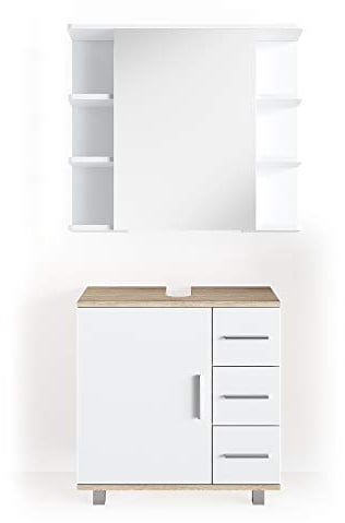 Vicco Badmöbel-Set Ilias, Badezimmerschrank-Set, Sonoma/Weiß, 2 Teile