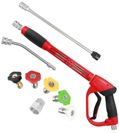 CHAVOR Upgraded Pressure Washer Gun with Extension Replacement Wand, M22 Fitting,7 Inch 30 Degree Curved Rod, 5 Nozzle Tips, 5000 PSI, 47 Inch